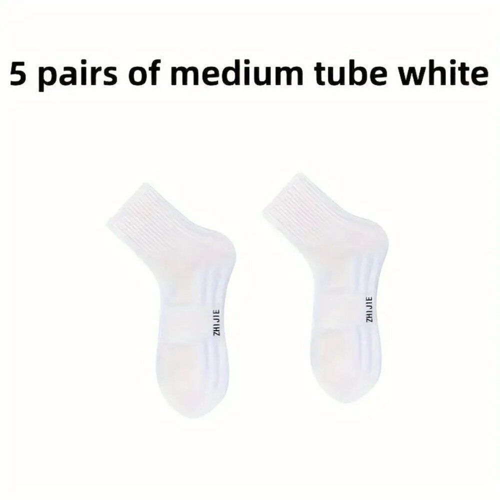 5 Pairs Of Unisex Socks Men's Mid Crew Breathable Sport Socks Color White